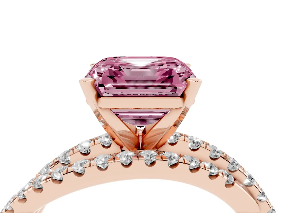 Fancy Pink Asscher Cut Solitaire Twist Band with Pavé Setting and Four-Prong Setting Rose gold
