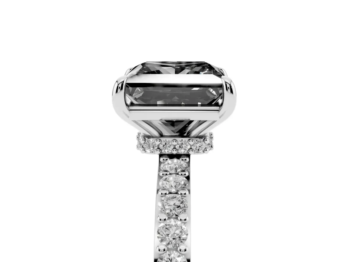 Fancy Black Princess Cut Diamond Pavé Engagement Ring with Round Accents and Prong Setting Silver