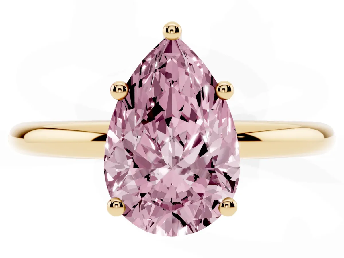 Fancy Pink Pear Cut Cut Solitaire Engagement Ring with Four-Prong Setting and Classic Band Yellow gold