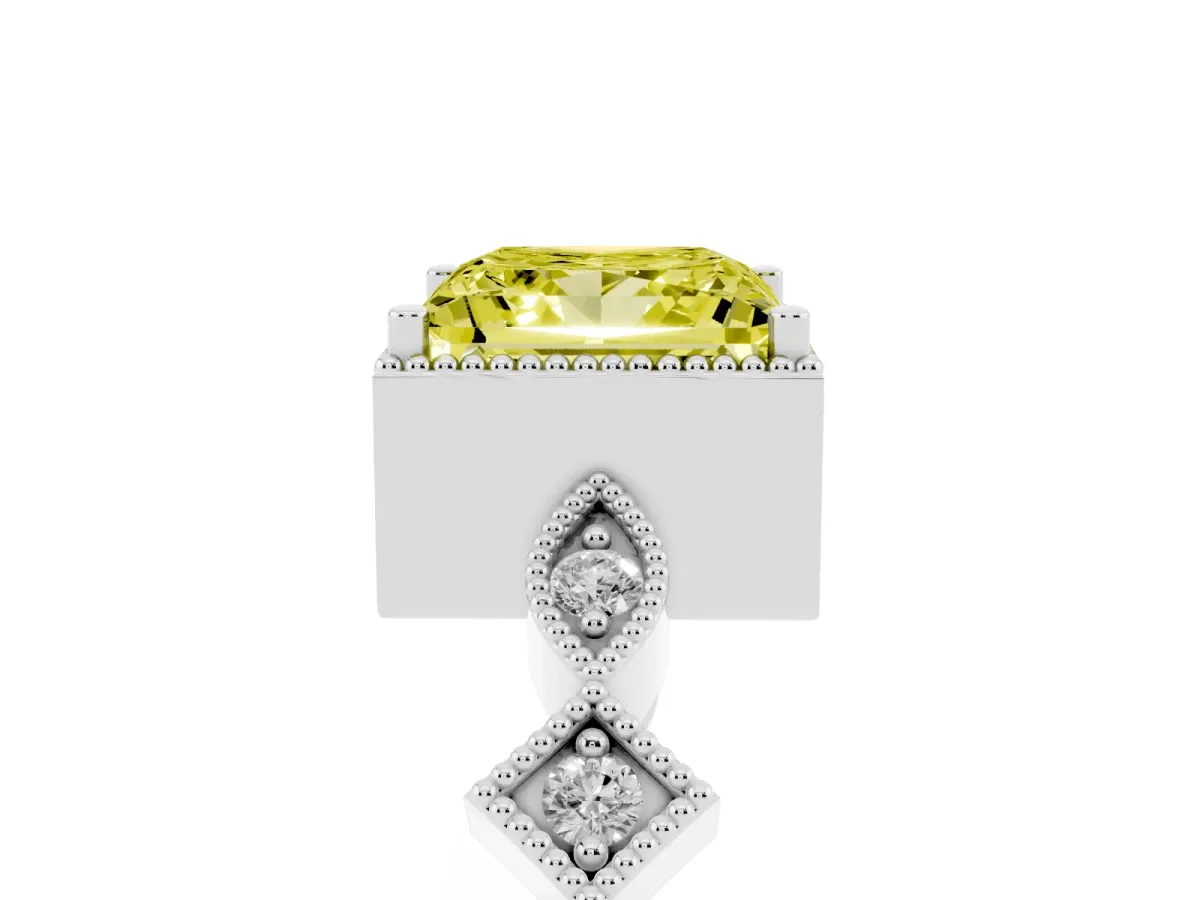 Fancy Yellow Princess Cut Milgrain Marquise Diamond Twist Band Ring Silver