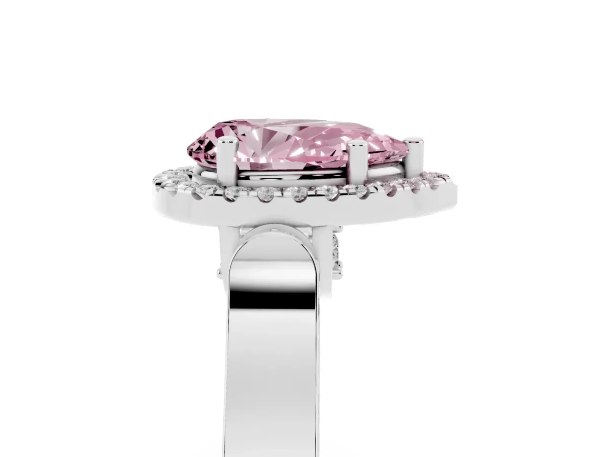 Fancy Pink Pear Cut Halo Pave Split Shank Prong Setting Ring Silver