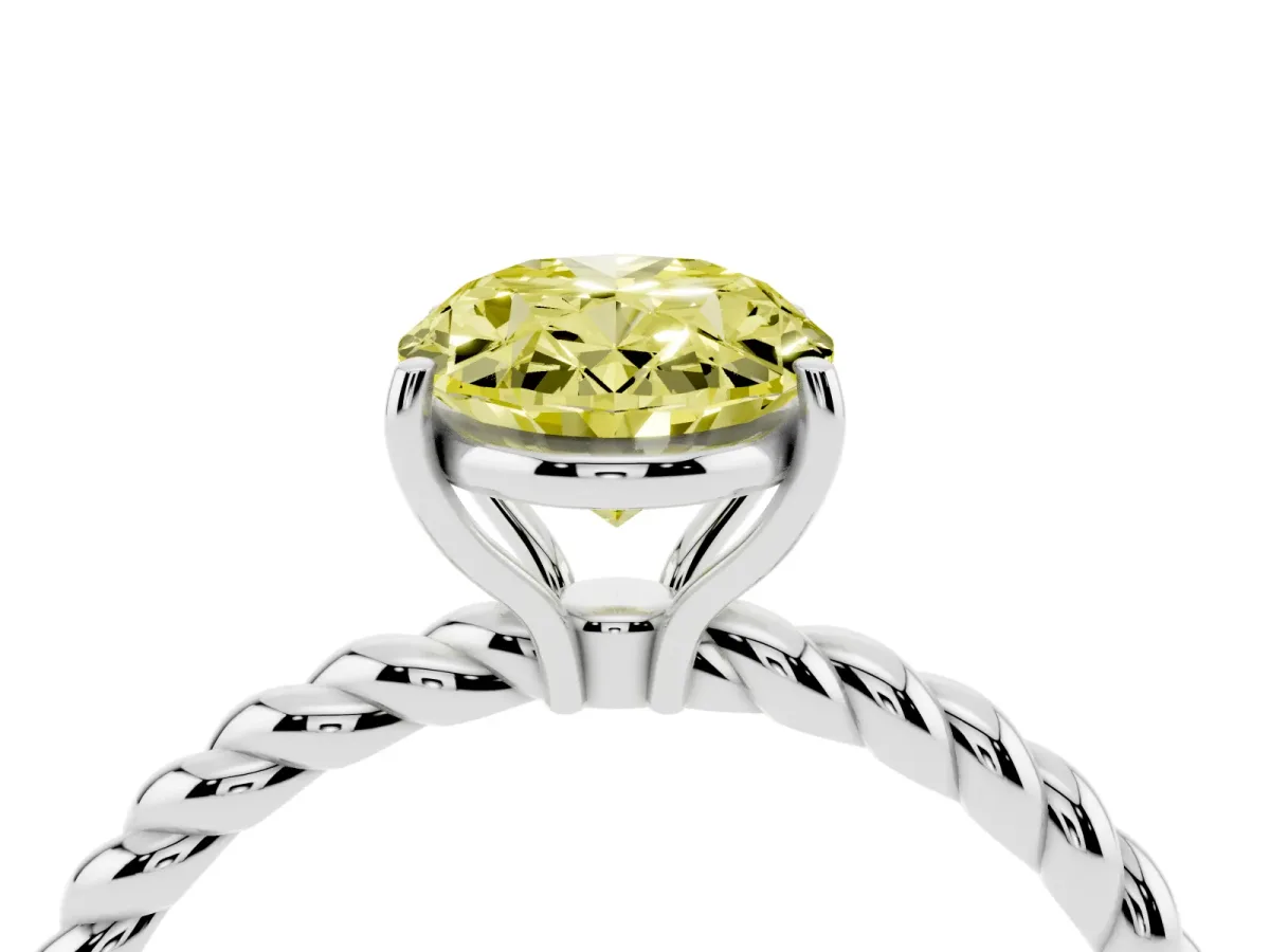 Fancy Yellow Oval Cut Solitaire Twist Band Ring with Four-Prong Setting Silver