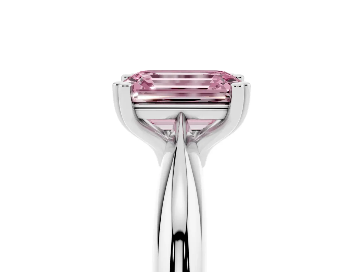 Fancy Pink Emerald Cut Cut Solitaire Engagement Ring with Tapered Band and Four-Prong Setting Platinum
