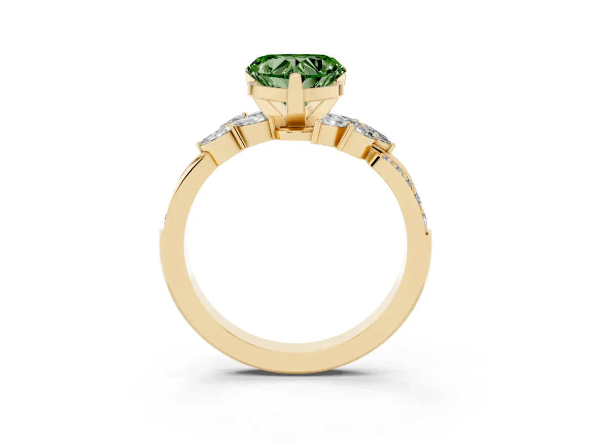 Fancy Green Heart Cut Solitaire Marquise Twist Band with Six-Prong Setting Yellow gold