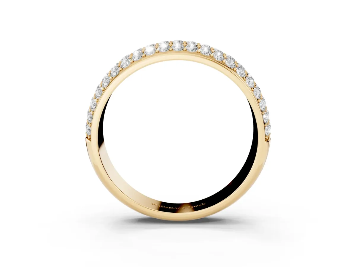 Three-Row Round Diamond Eternity Band with Shared Prong Setting Yellow gold