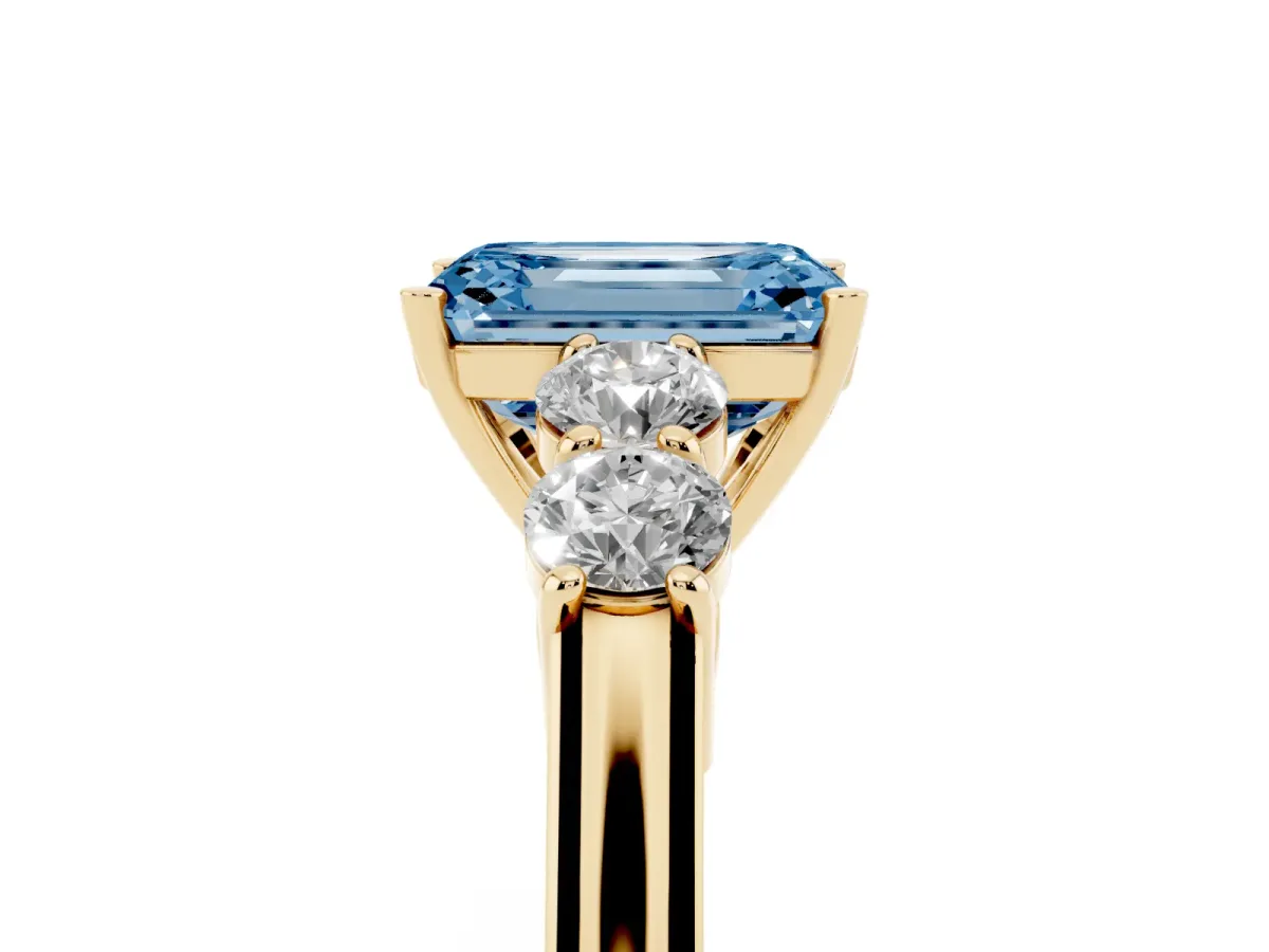 Fancy Blue Emerald Cut Cut Diamond Five-Stone Prong Set White Gold Ring Yellow gold