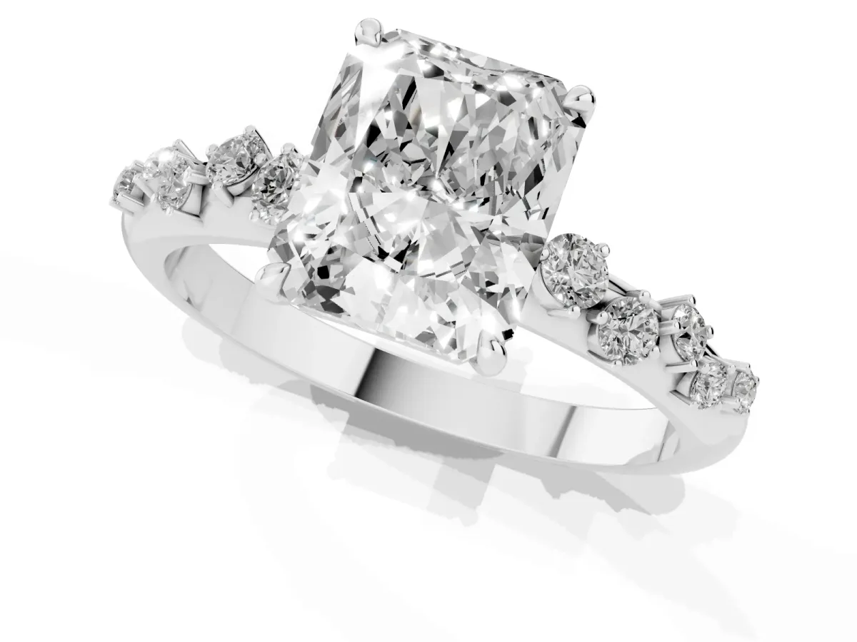 Radiant Cut Diamond Cluster Prong-Set Solitaire Ring Platinum