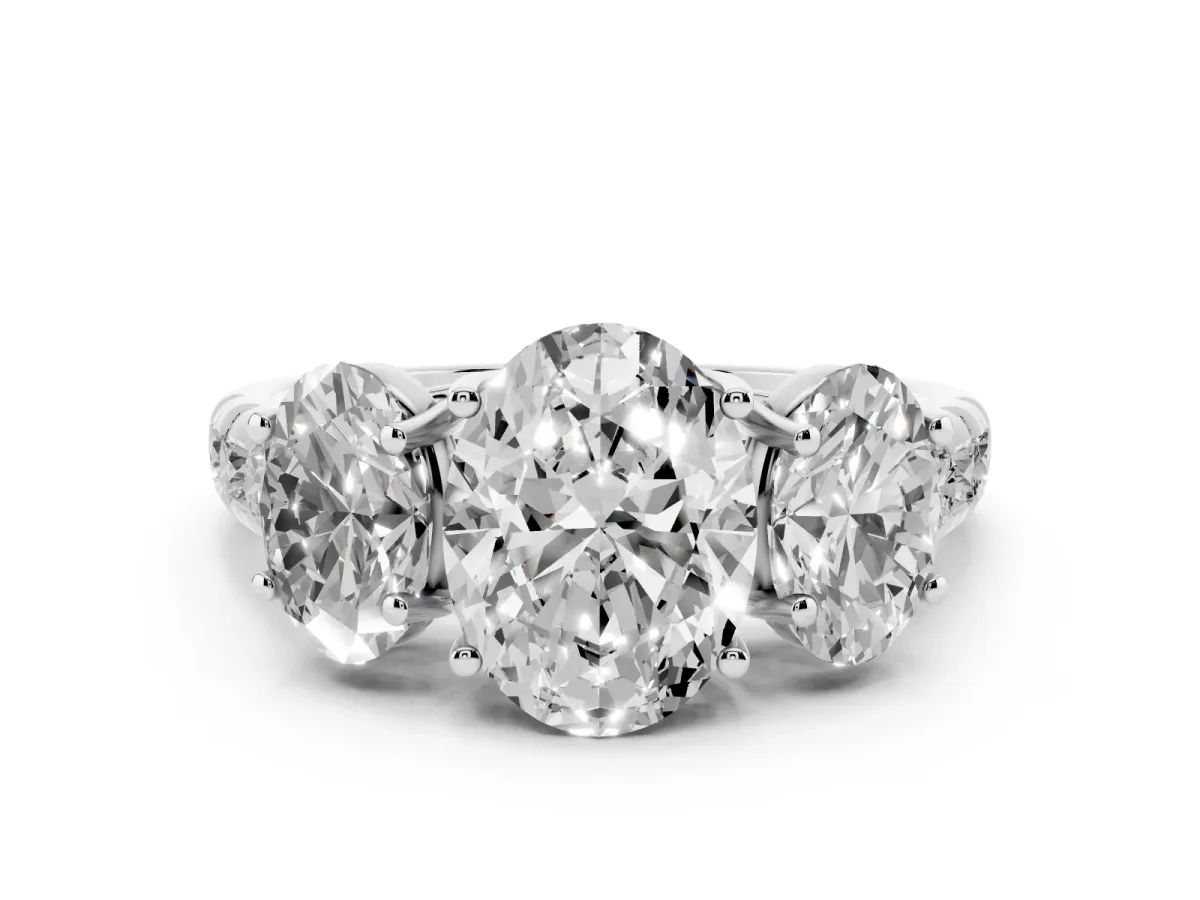 Three-Stone Oval Cut Diamond Pavé Band with Prong Setting Platinum