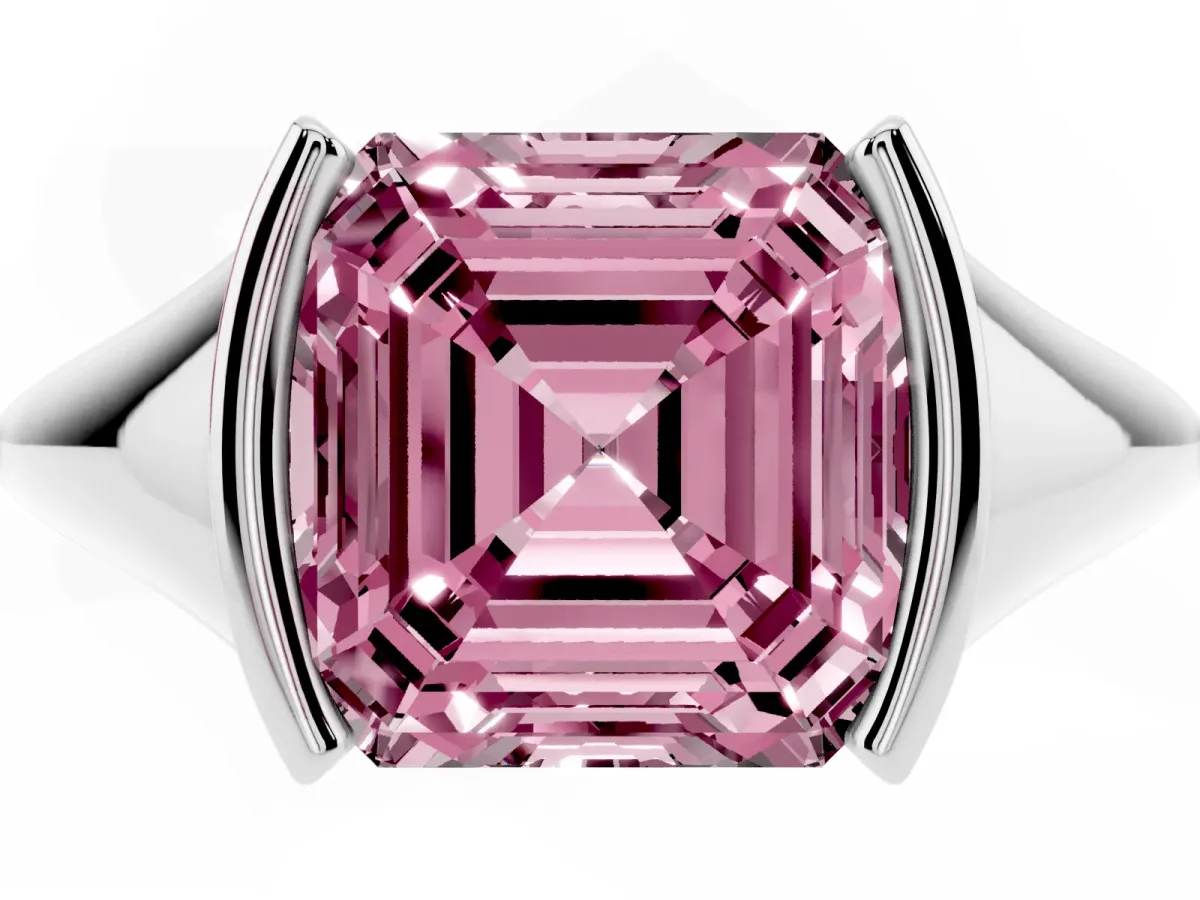 Fancy Pink Asscher Cut Solitaire Tension Set Diamond Ring Platinum