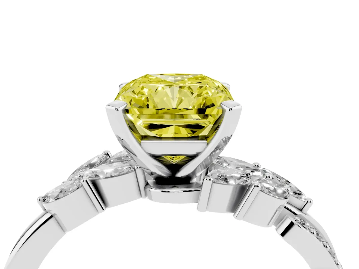 Fancy Yellow Radiant Cut Solitaire Marquise Twist Band with Six-Prong Setting Platinum