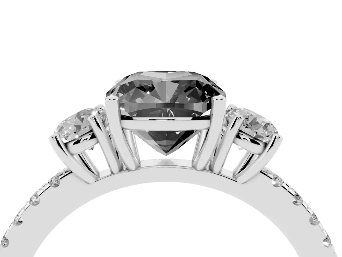 Fancy Black Three-Stone Cushion Cut Cut Diamond Pavé Band with Prong Setting Platinum