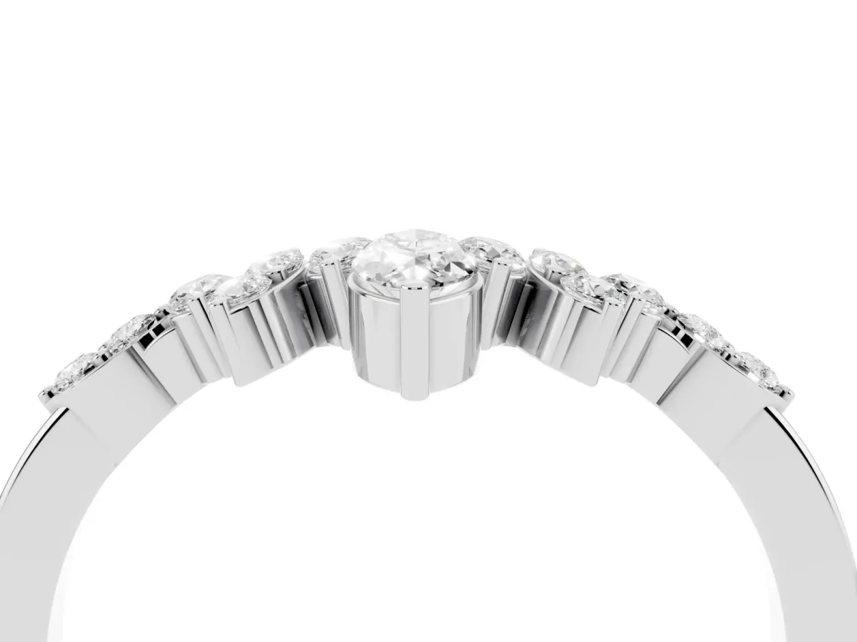 Marquise and Round Diamond Chevron Band with Prong Setting Platinum