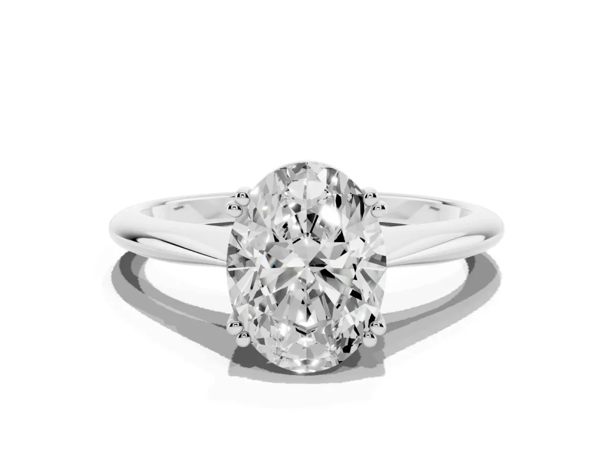 Oval Cut Solitaire Diamond Ring with Six-Prong Setting and Classic Band Silver