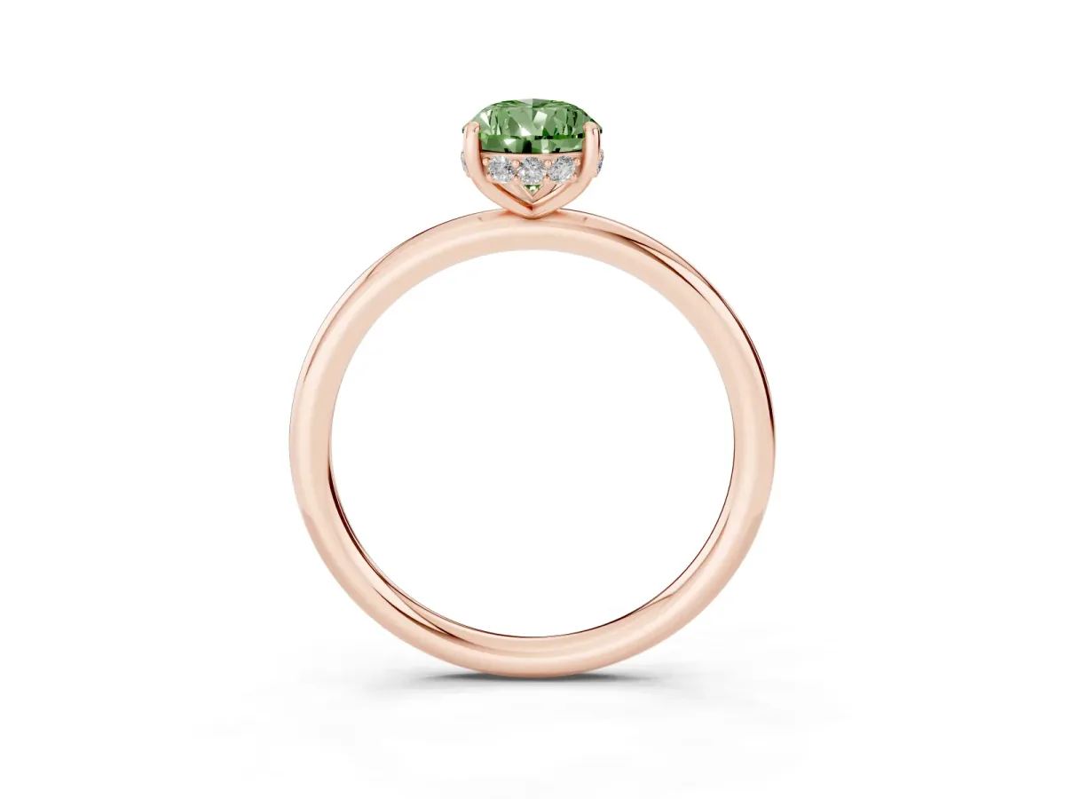 Fancy Green Pear Cut Solitaire Diamond Ring with a Classic Band and Four-Prong Setting Rose gold