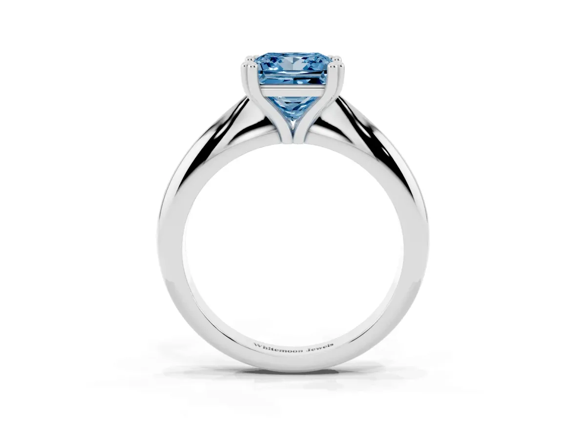 Fancy Blue Princess Cut Cut Solitaire Engagement Ring with Tapered Band and Four-Prong Setting Platinum