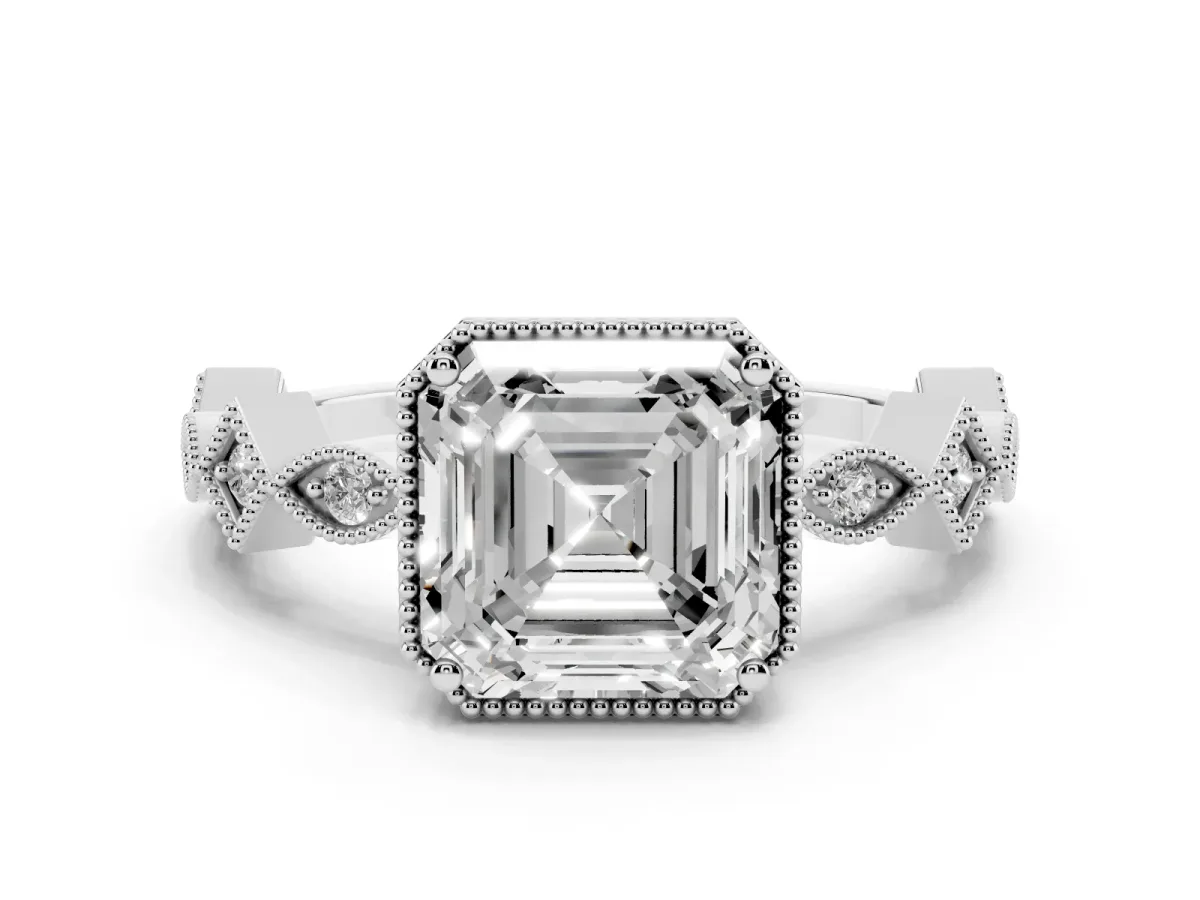 Asscher Cut Milgrain Marquise Diamond Twist Band Ring Silver