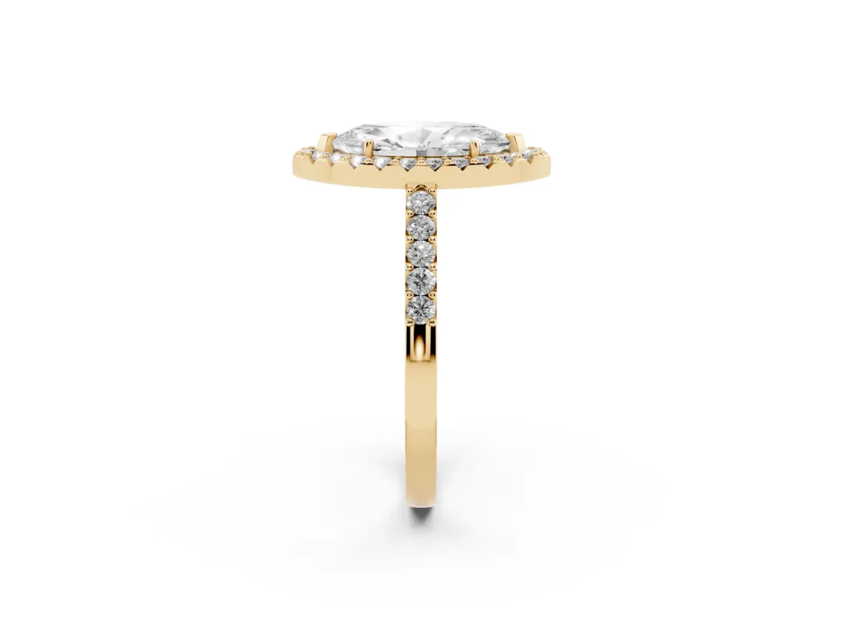 Marquise Cut Halo Diamond Pavé Solitaire Ring Yellow gold
