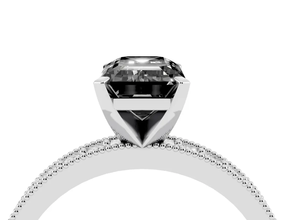 Fancy Black Emerald Cut Diamond Milgrain Pavé Engagement Ring with Four-Prong Setting Silver