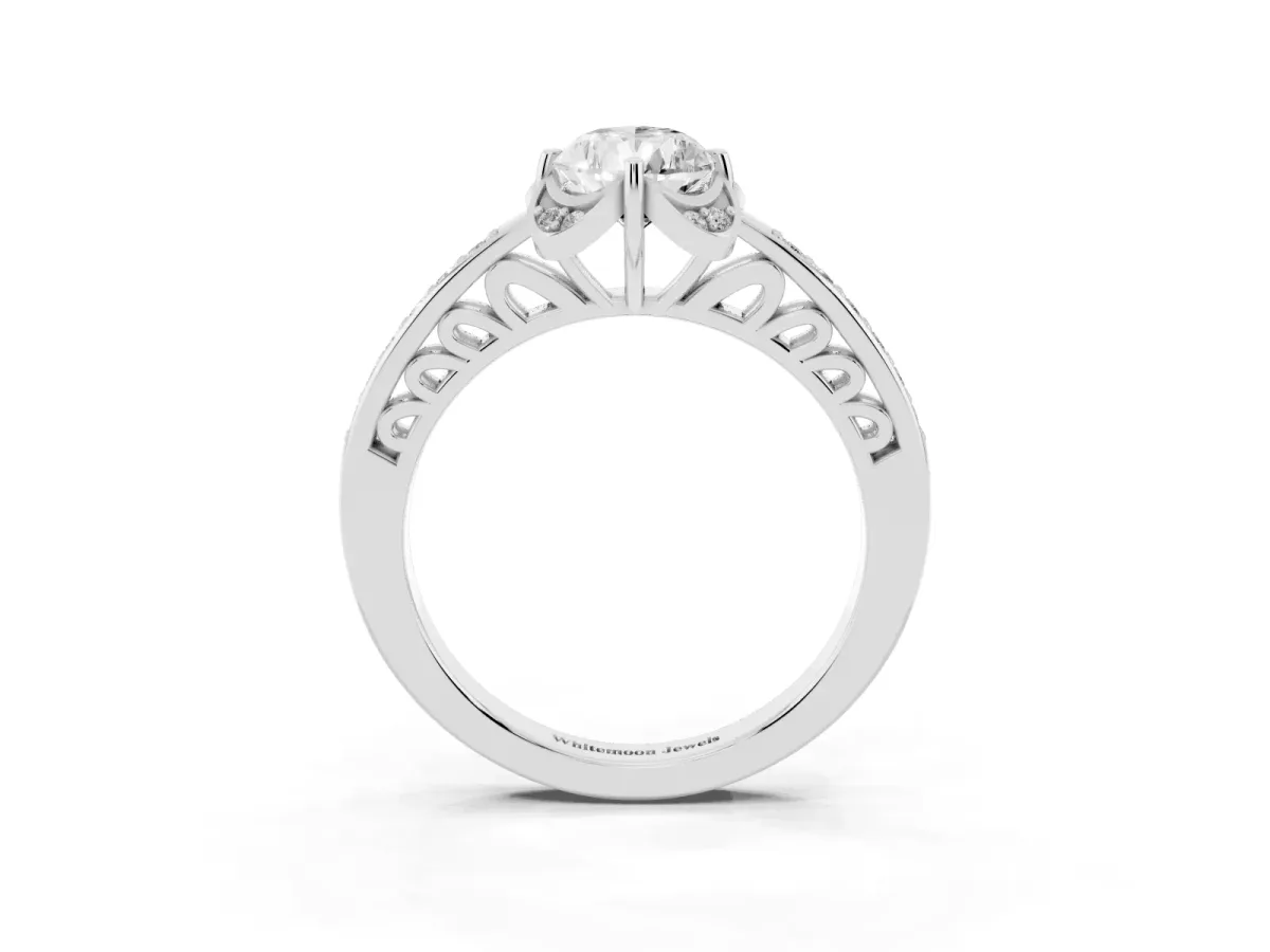 Pear Cut Cut Halo Diamond Ring with Channel Set Band and Four-Prong Setting Silver