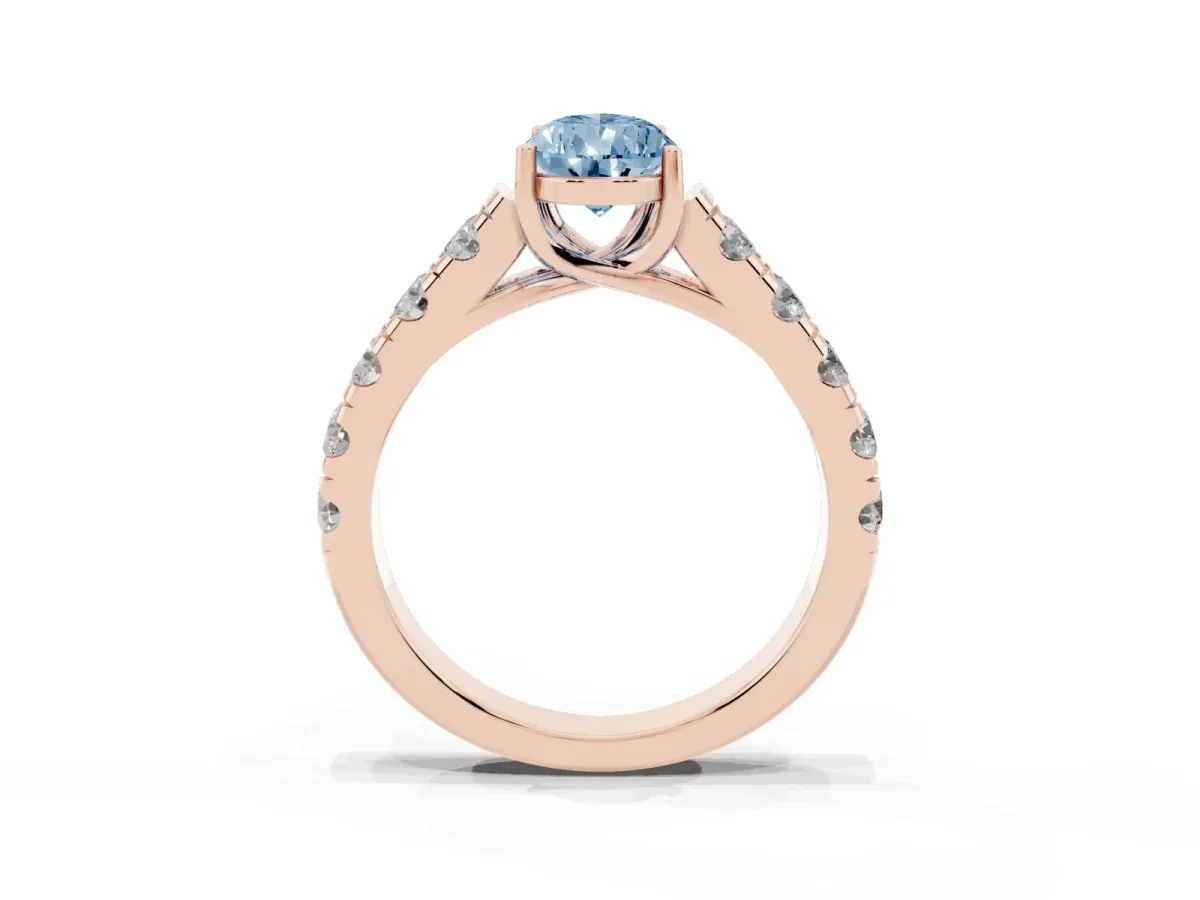 Fancy Blue Pear Cut Cut Diamond Solitaire Ring with Micro Pave Band and Prong Setting Rose gold