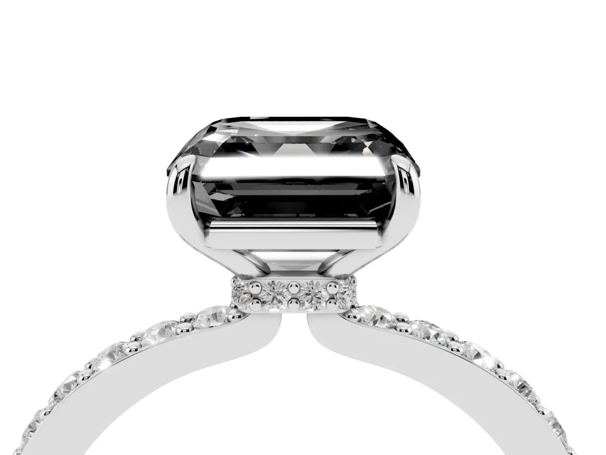 Fancy Black Asscher Cut Diamond Pavé Engagement Ring with Round Accents and Prong Setting Silver