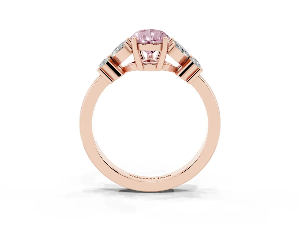 Fancy Pink Pear Cut Diamond Floral Cluster Ring with Solitaire Band and Prong Setting Rose gold
