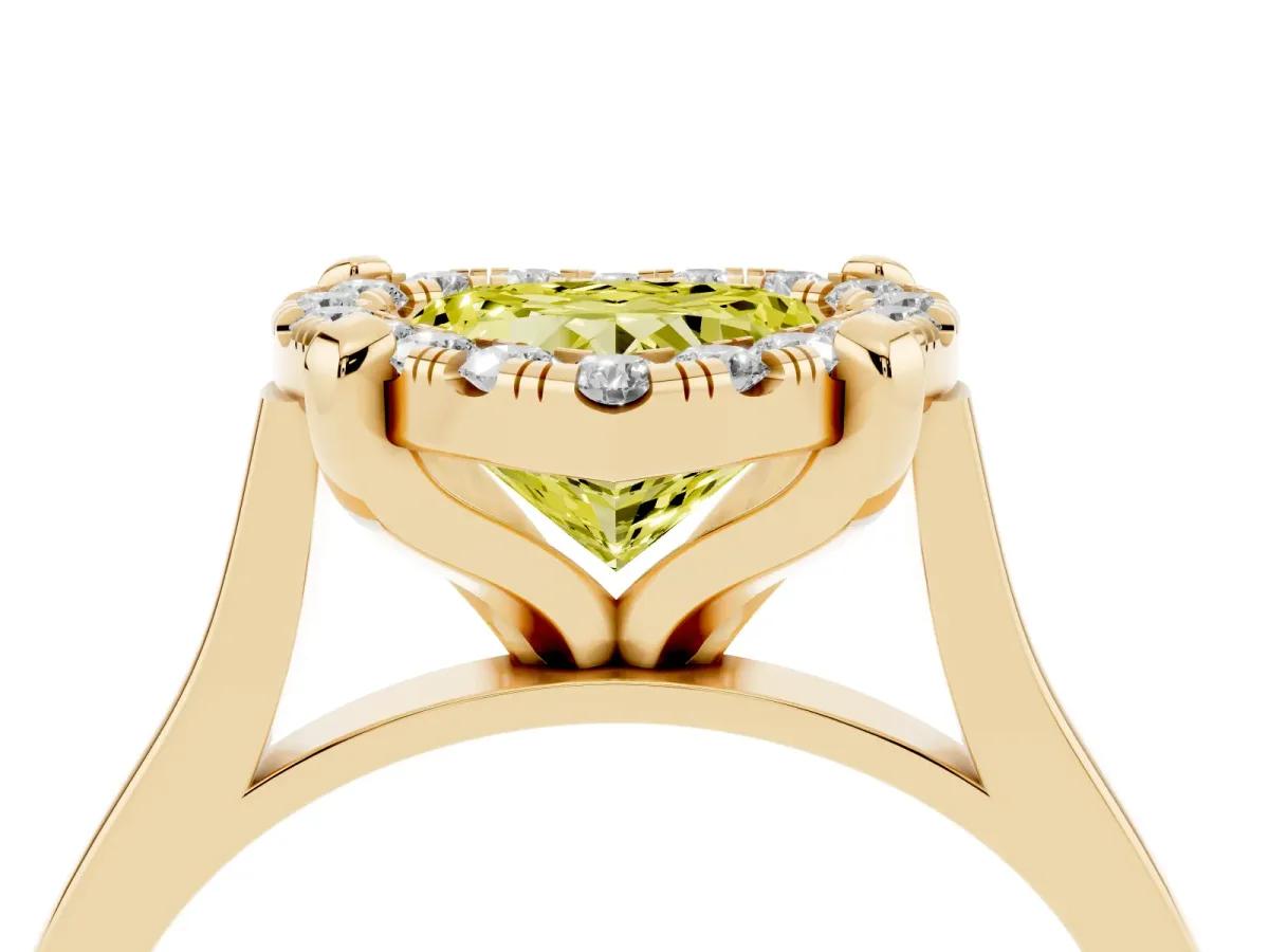 Fancy Yellow Heart Cut Diamond Cluster Halo Solitaire with Four-Prong Setting Yellow gold