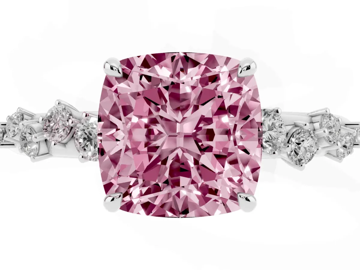 Fancy Pink Cushion Cut Diamond Cluster Prong-Set Solitaire Ring Platinum