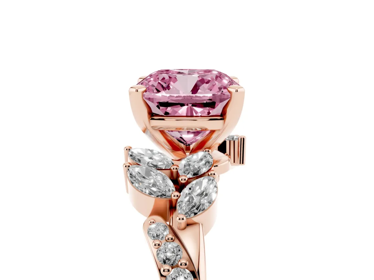 Fancy Pink Cushion Cut Solitaire Marquise Twist Band with Six-Prong Setting Rose gold