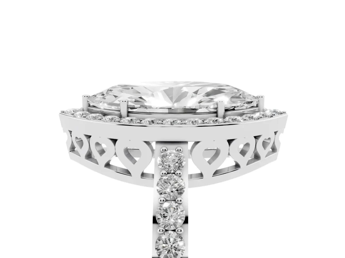 Marquise Cut Halo Diamond Pavé Band Ring with Prong Setting Silver