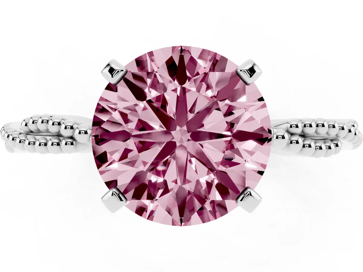 Fancy Pink Round Cut Solitaire Twisted Band with Bead Prong Setting Silver