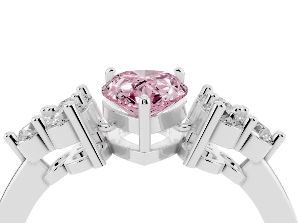 Fancy Pink Pear Cut Brilliant Diamond Cluster Accent Solitaire Ring with Prong Setting White gold