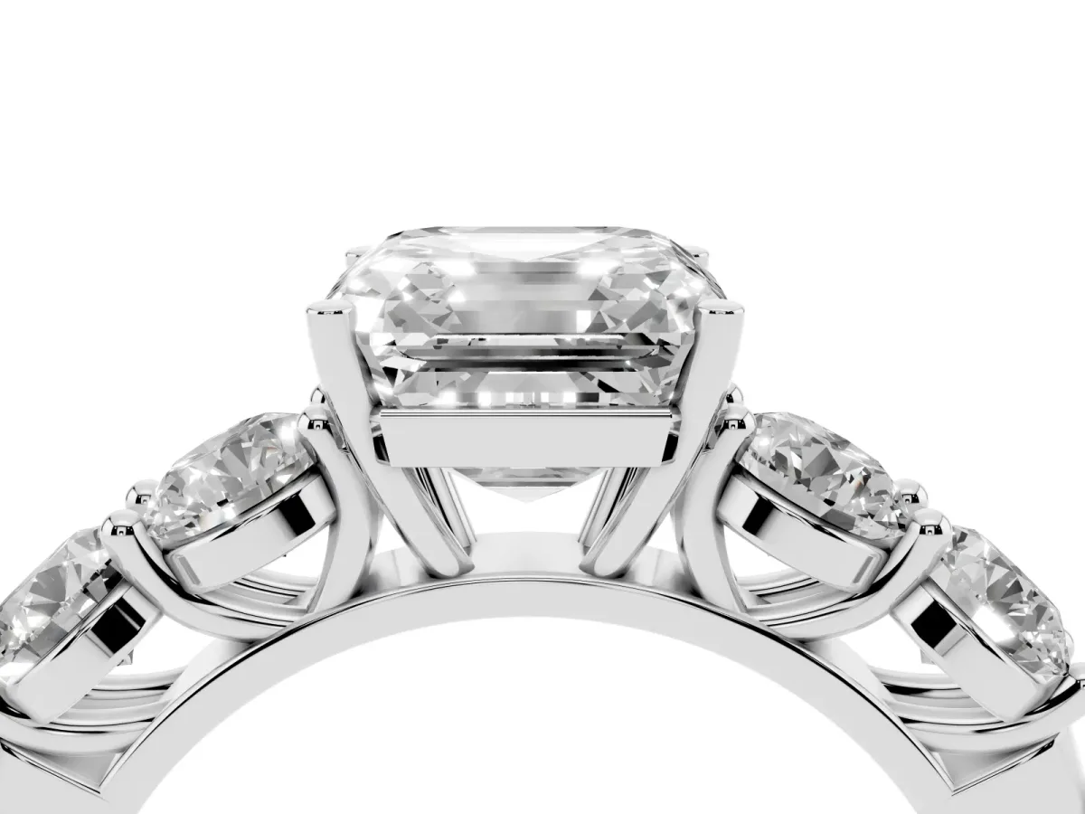 Asscher Cut Cut Five-Stone Prong Set Diamond Ring with Classic Band White gold