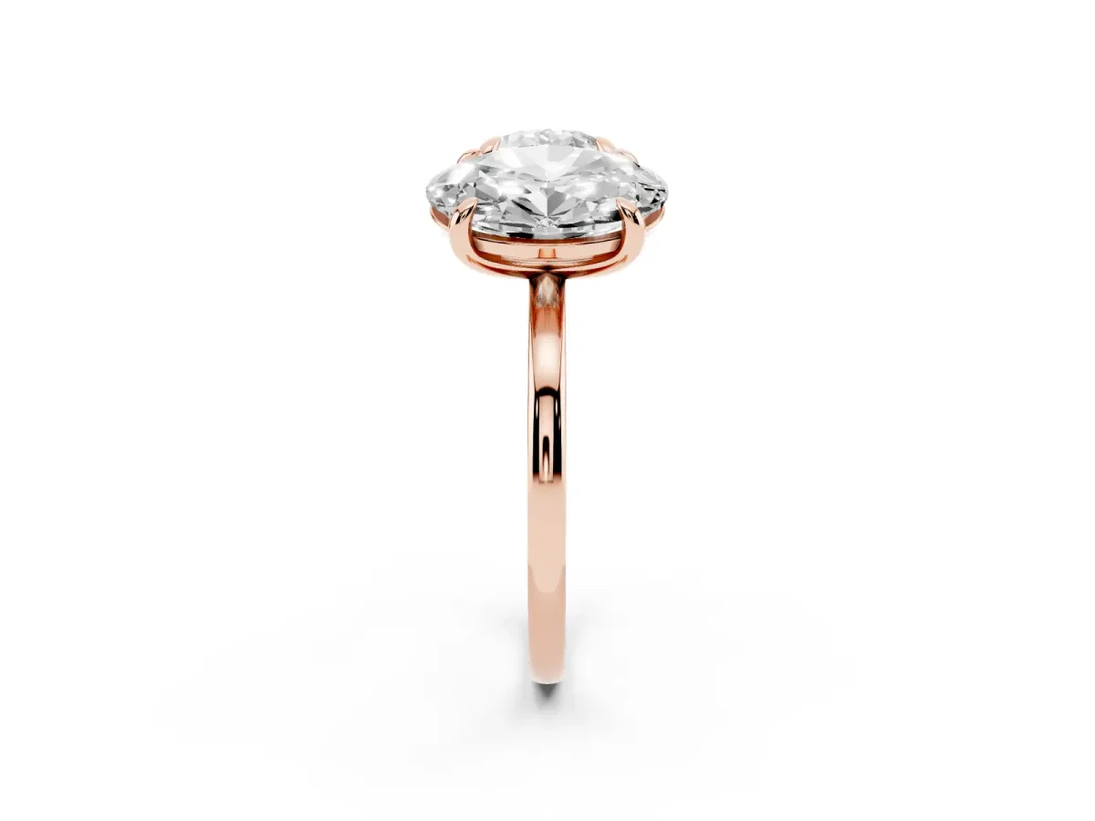 Round and Oval Toi Moi Ring with Prong Setting and Plain Band Rose gold