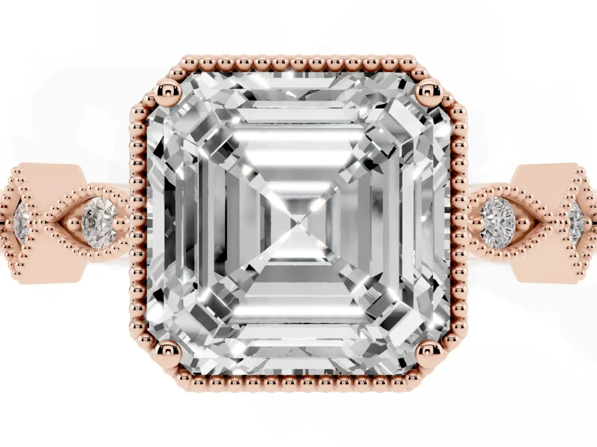Asscher Cut Milgrain Marquise Diamond Twist Band Ring Rose gold