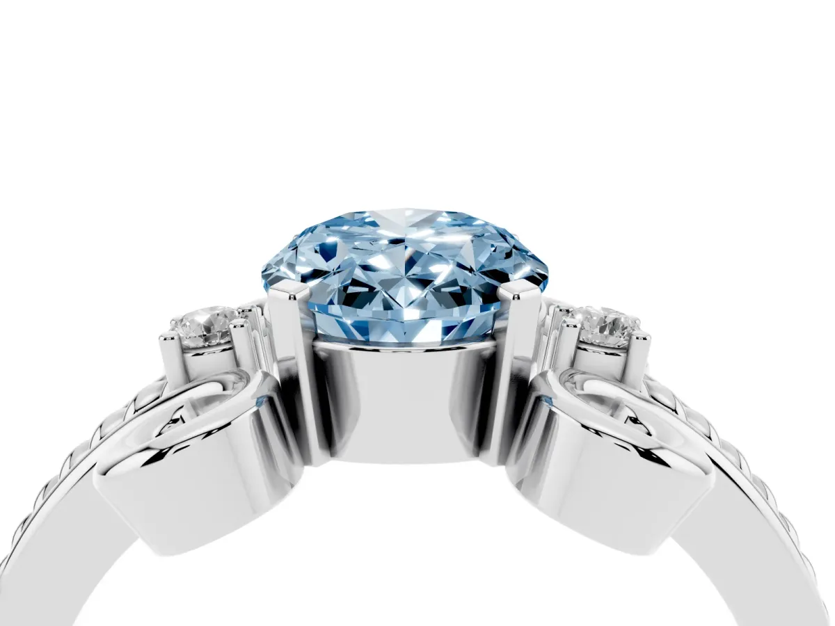 Fancy Blue Oval Cut Solitaire Twisted Band Scroll Prong Ring Silver