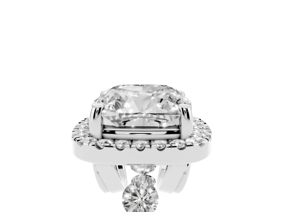 Cushion Cut Halo Pavé Diamond Engagement Ring with Four-Prong Setting Silver