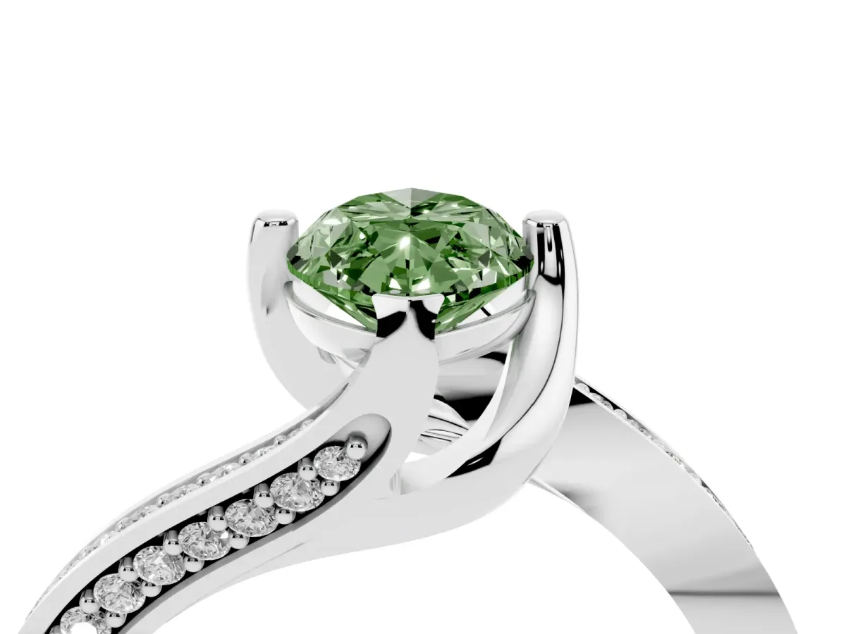 Fancy Green Marquise Cut Solitaire Diamond Twist Band with Pavé Setting and Four-Prong Setting Silver
