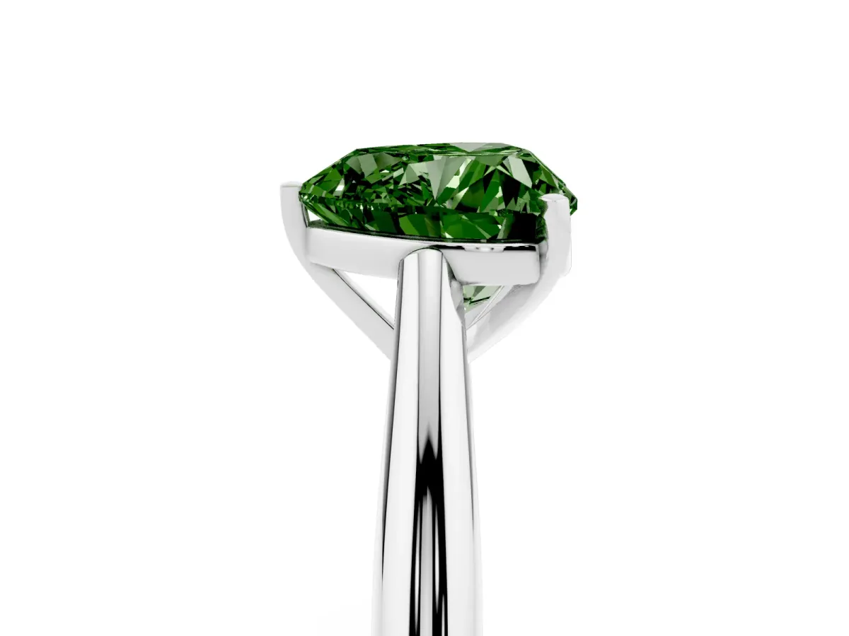 Fancy Green Heart Cut Diamond Solitaire Engagement Ring with Cathedral Setting and Four-Prong Mount Platinum