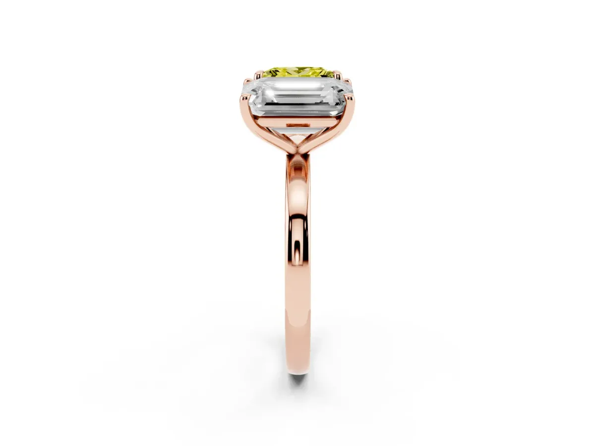 Fancy Yellow Princess Cut and Emerald Cut Toi Moi Ring with Prong Setting Rose gold