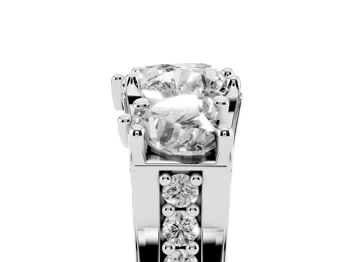 Heart Cut Diamond Three-Stone Ring with Channel Set Band and Four-Prong Setting Silver