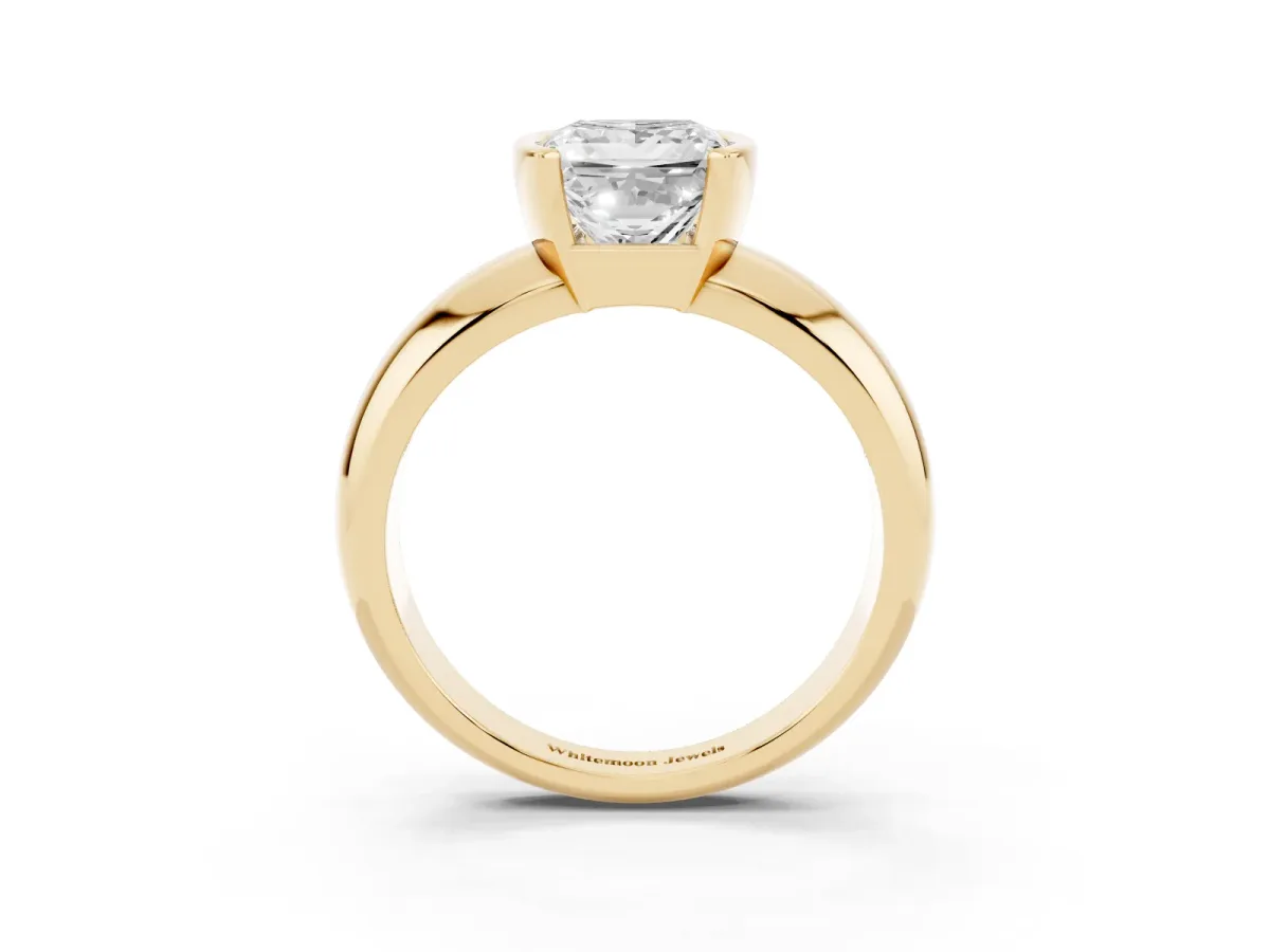 Princess Cut Solitaire Tension Set Diamond Ring with Wide Band Yellow gold