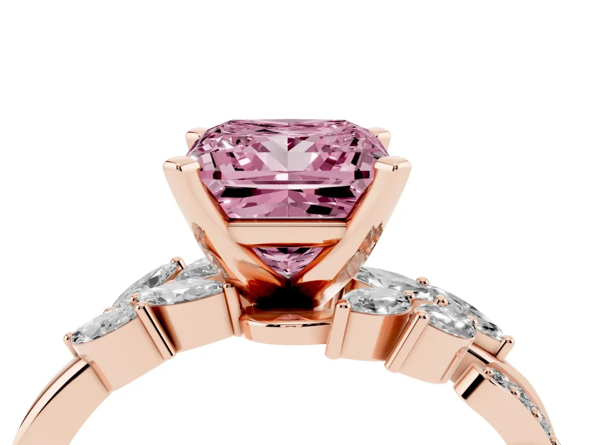 Fancy Pink Princess Cut Solitaire Marquise Twist Band with Six-Prong Setting Rose gold