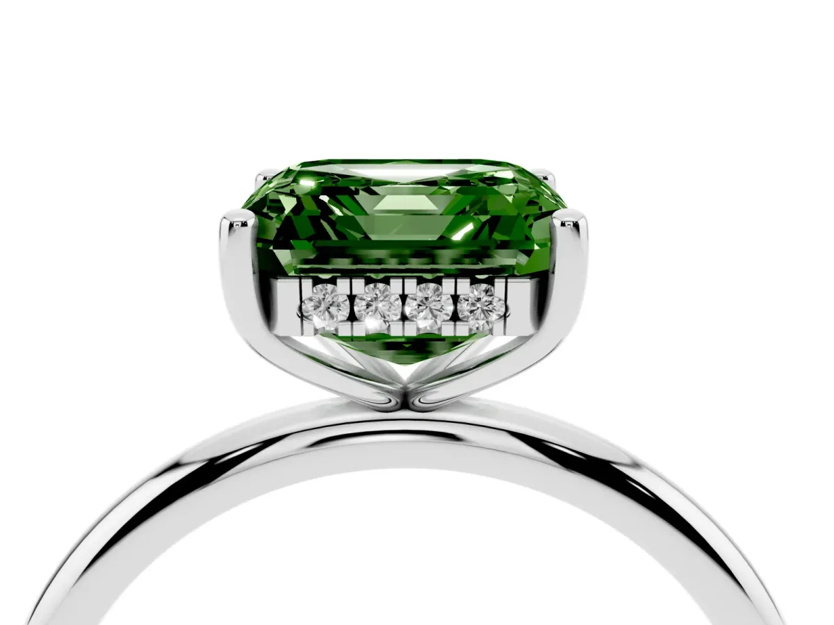 Fancy Green Asscher Cut Cut Solitaire Engagement Ring with Four-Prong Setting and Classic Band Silver