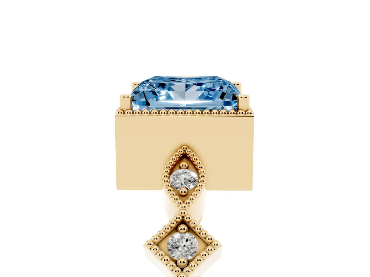 Fancy Blue Princess Cut Milgrain Marquise Diamond Twist Band Ring Yellow gold