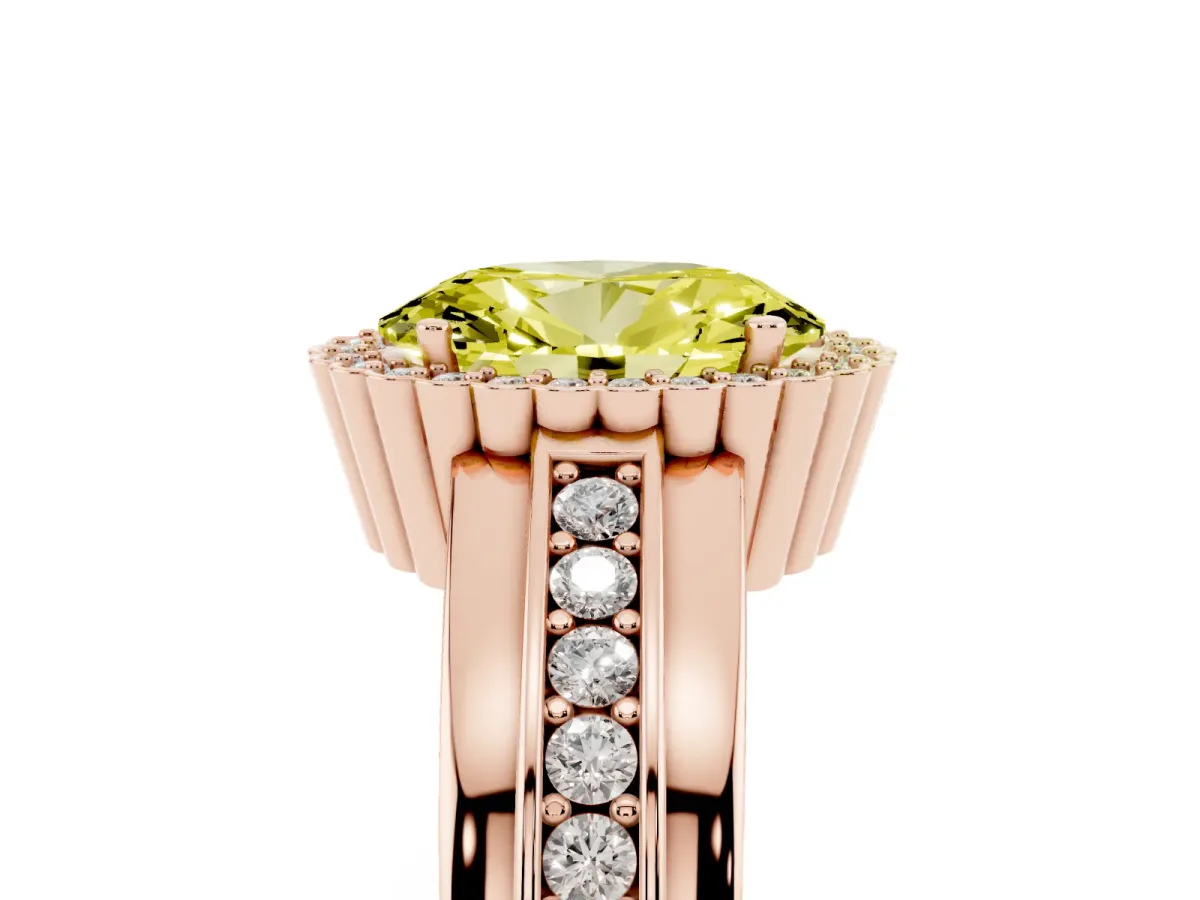 Fancy Yellow Oval Cut Cut Halo Pave Band Four-Prong Ring Rose gold