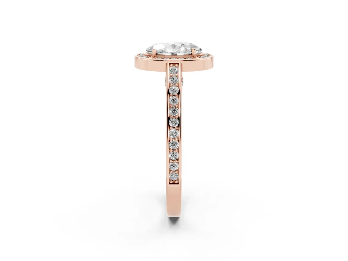 Oval Cut Cut Halo Pave Split Shank Prong Setting Ring Rose gold