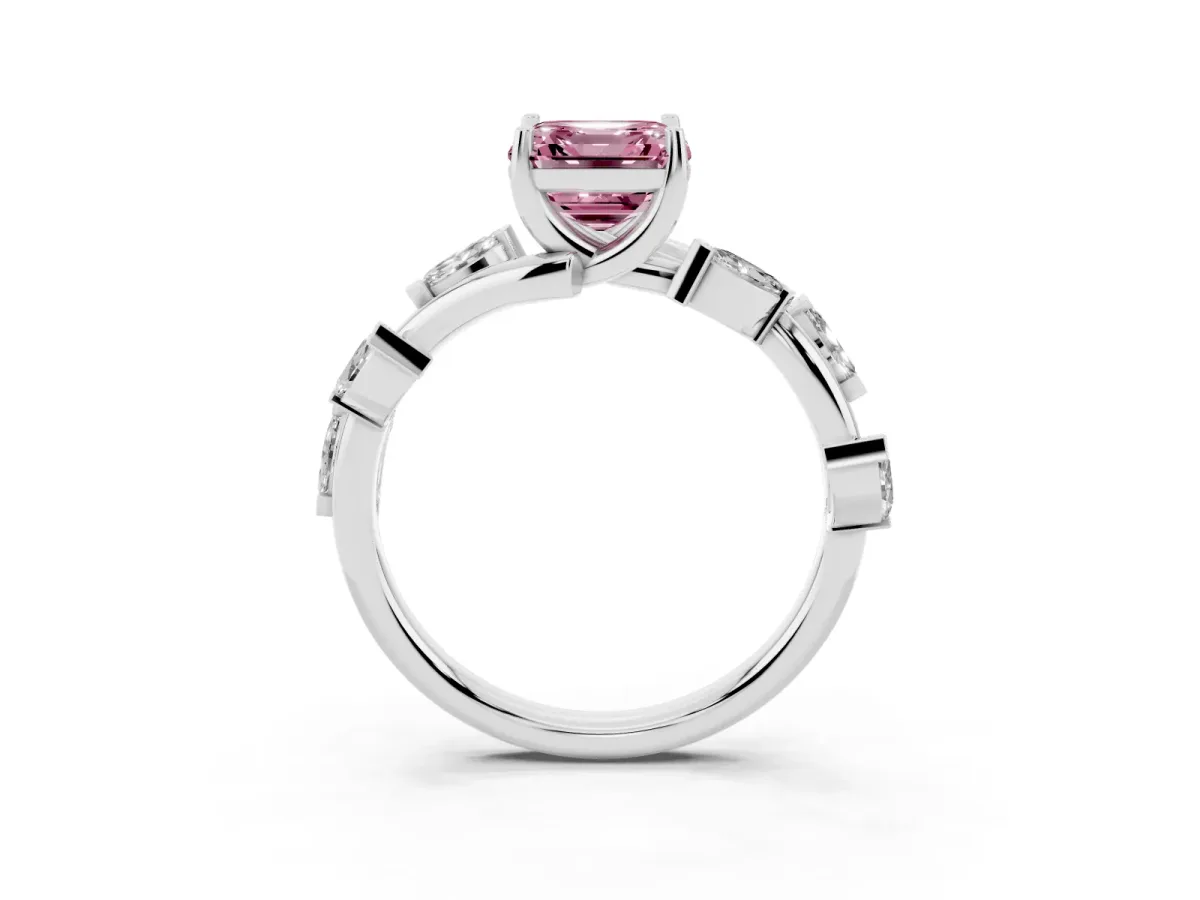Fancy Pink Asscher Cut Solitaire Twisted Band Marquise Accent Prong Setting Ring Silver