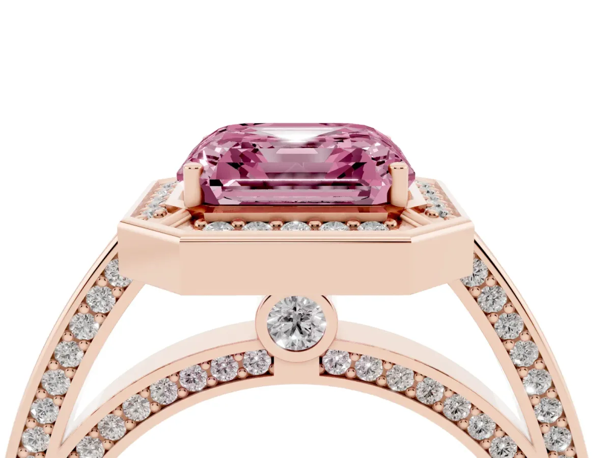 Fancy Pink Asscher Cut Cut Halo Pave Split Shank Prong Setting Ring Rose gold