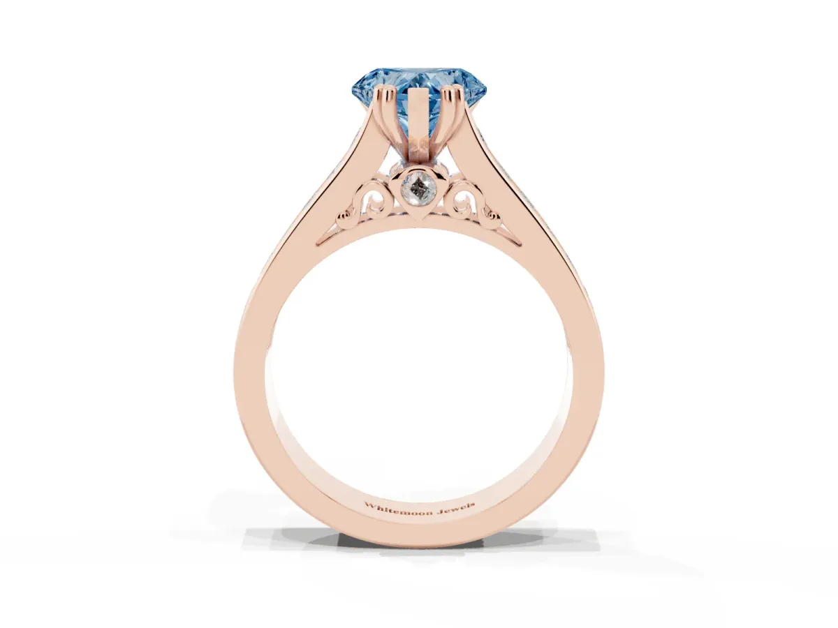 Fancy Blue Heart Cut Cut Channel Set Solitaire Engagement Ring with Prong Setting Rose gold
